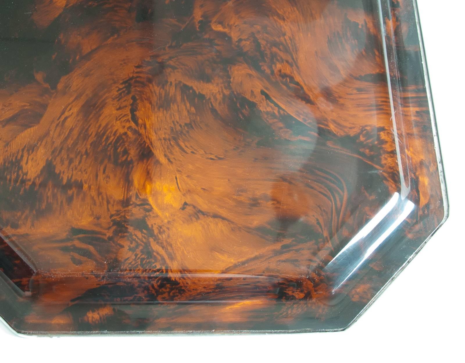 Late 20th Century Large Faux Tortoiseshell Tray with Chrome Edging Attributed to Christian Dior