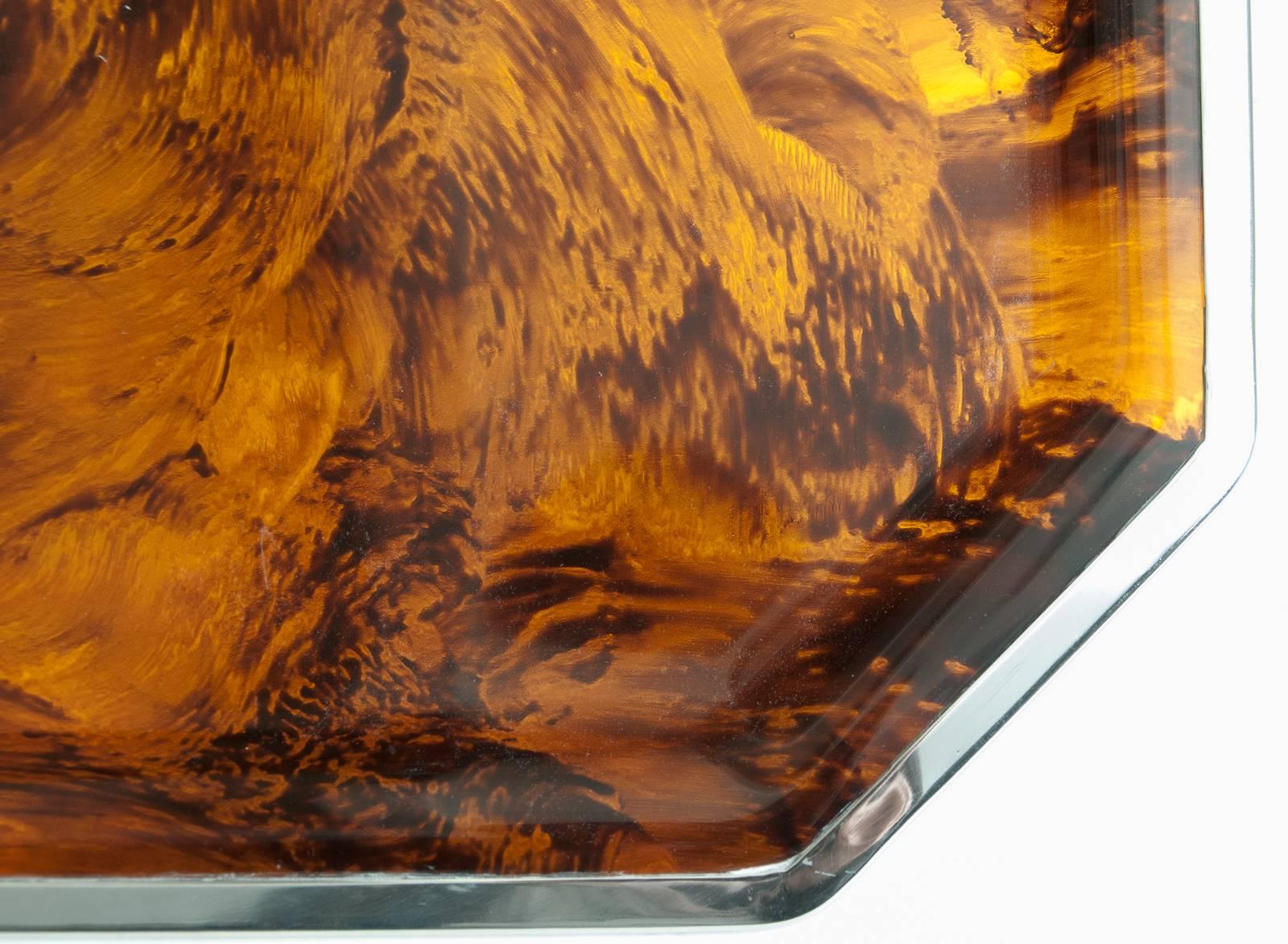 Lucite Large Faux Tortoiseshell Tray with Chrome Edging Attributed to Christian Dior