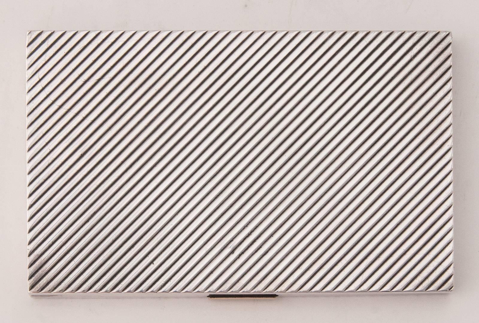 Solid silver and gold modernist cigarette case with Hermès retailer mark Paris, France, circa 1940.
