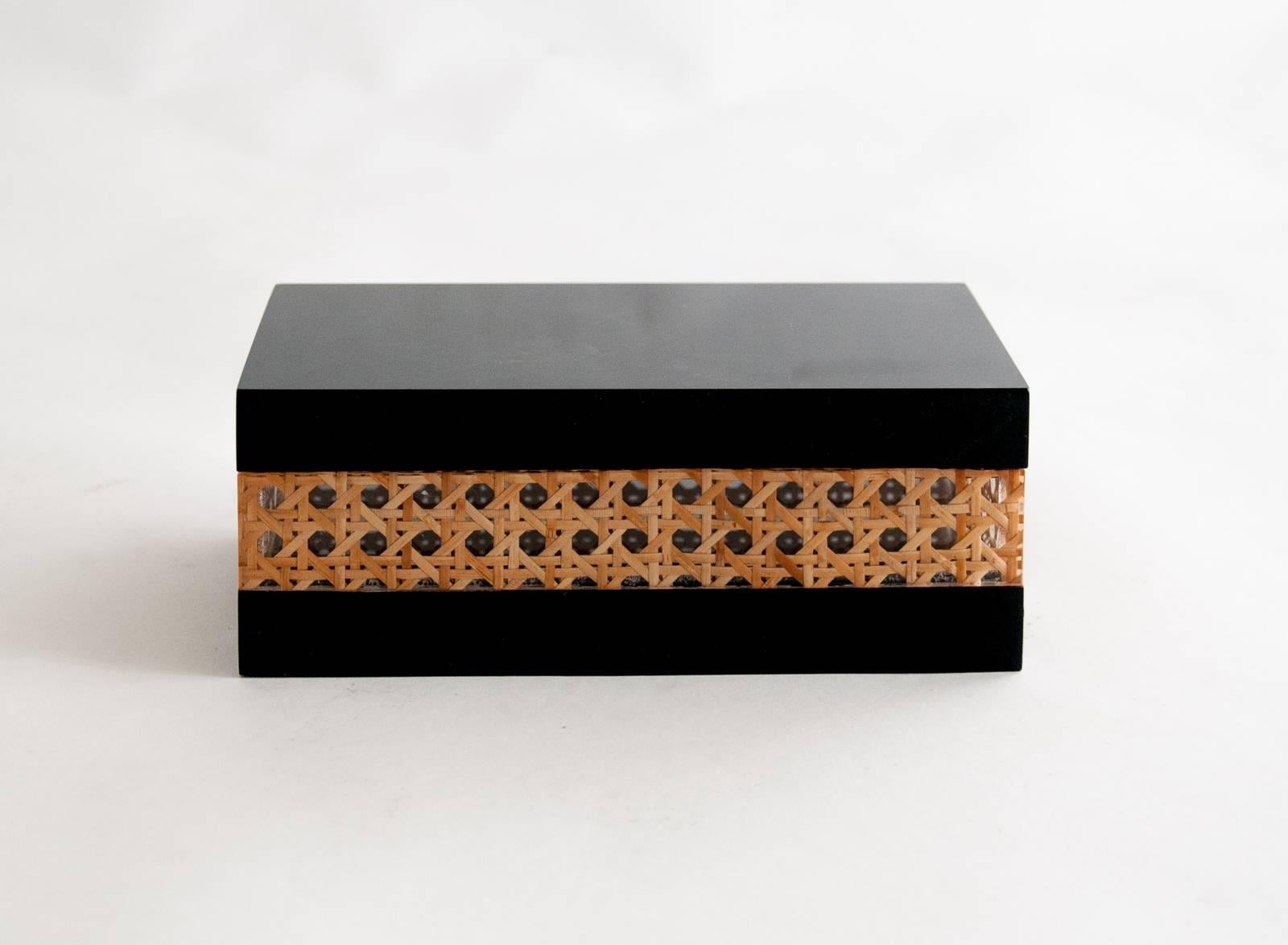 Midcentury Black Lucite and Cane Box Attributed to Christian Dior Home, 1970s 2