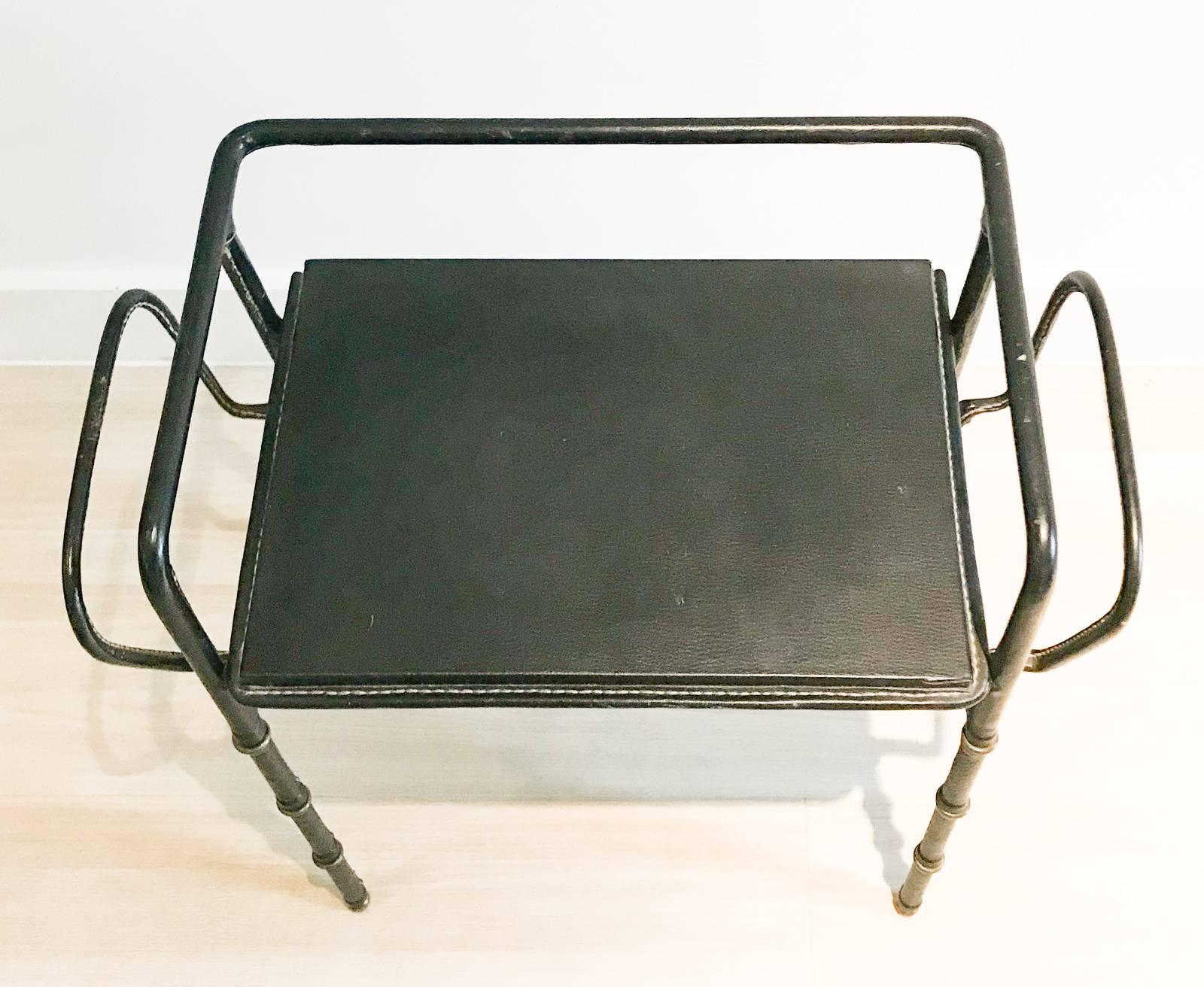 Jacques Adnet 1950s Saddle Stitched Leather Table 1