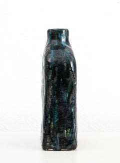 Blue-green glazed ceramic bottle vase by Marcello Fantoni (1915–2011), signed