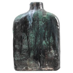 Green and charcoal glazed ceramic bottle vase by Marcello Fantoni (1915–2011)