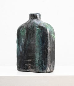 Green and charcoal glazed ceramic bottle vase by Marcello Fantoni (1915–2011)