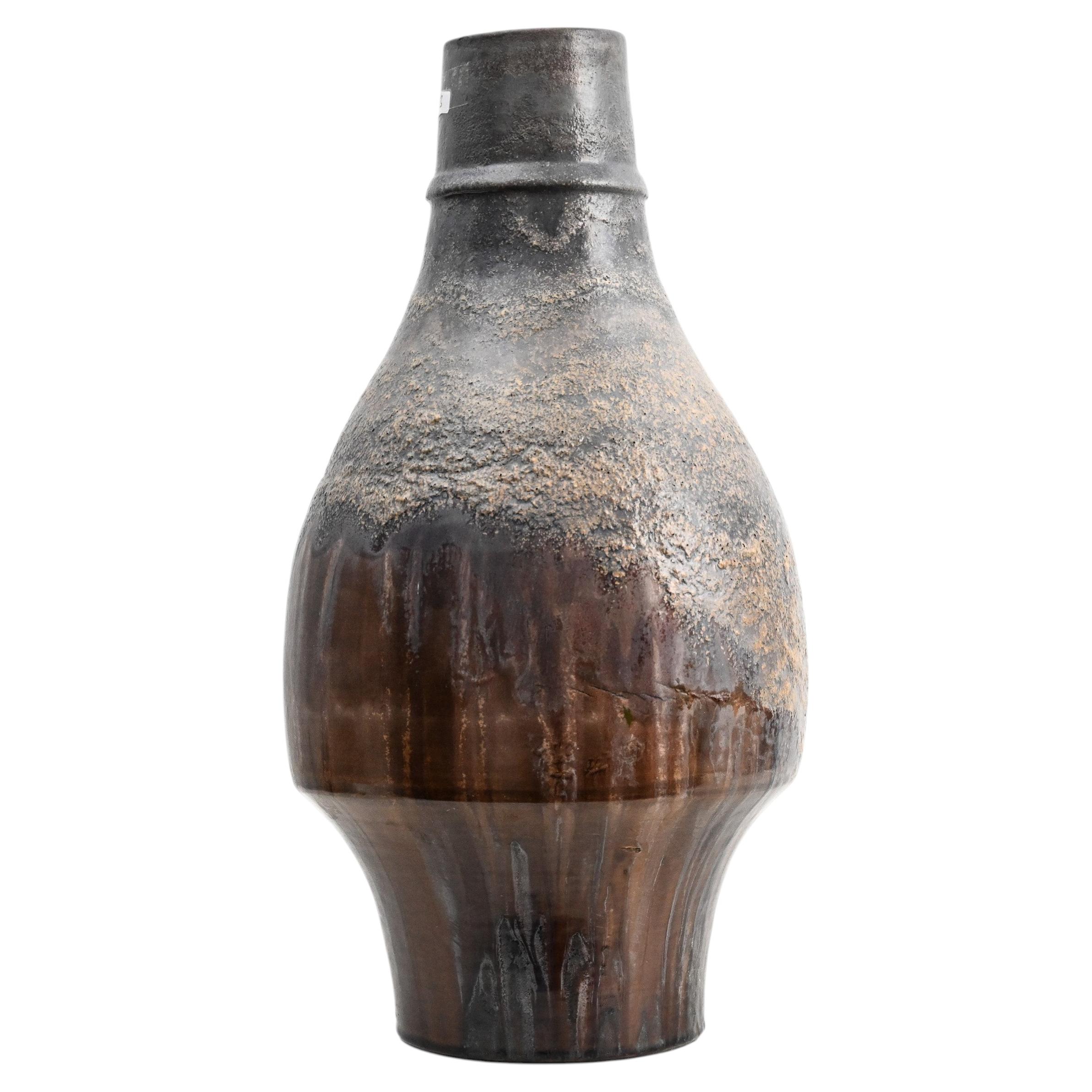 Grey and charcoal volcanic-glazed ceramic bottle by Marcello Fantoni (1915–2011) For Sale
