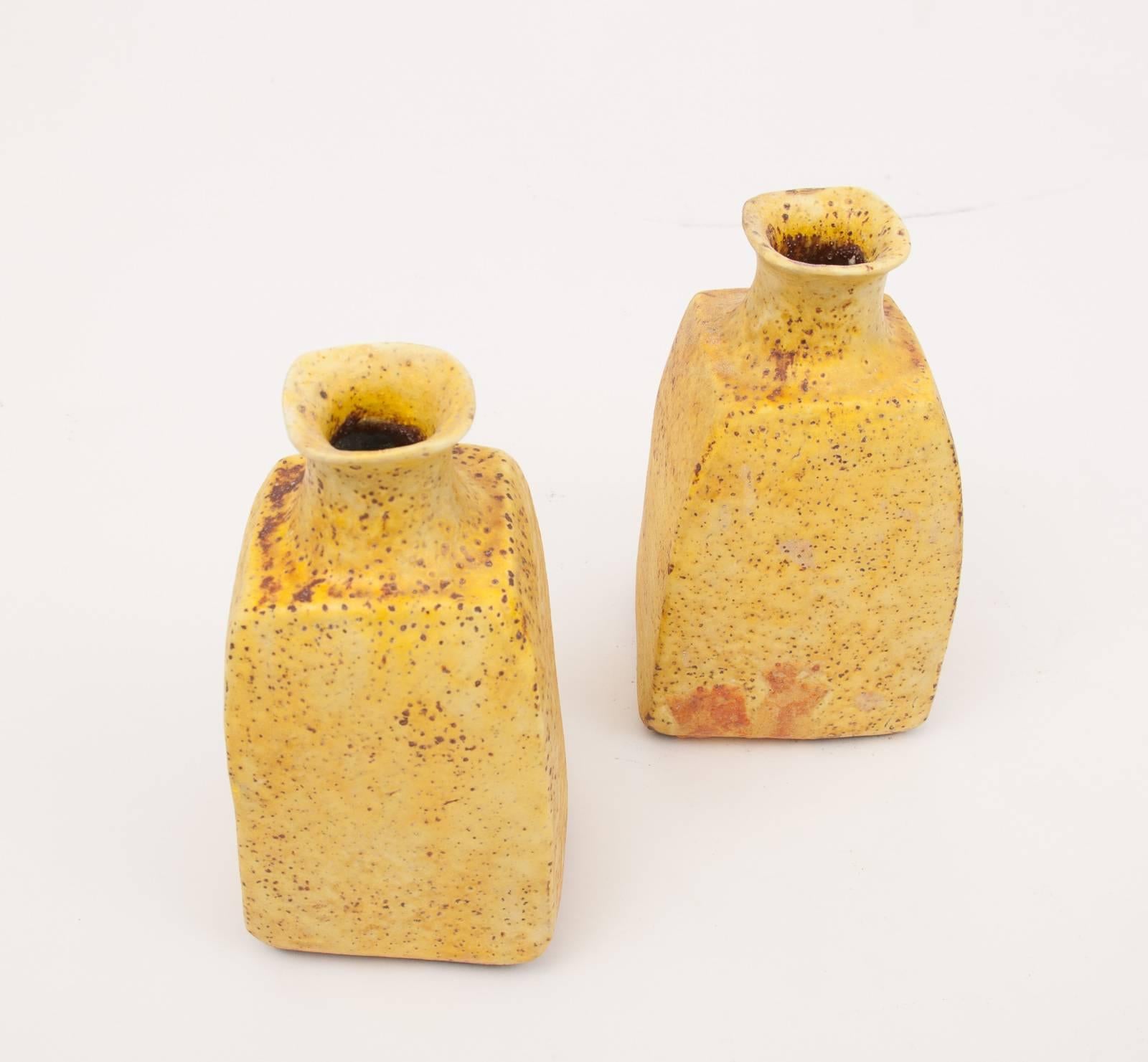 Late 20th Century Rare Pair of Midcentury Marcello Fantoni Stoneware Ceramic Vases