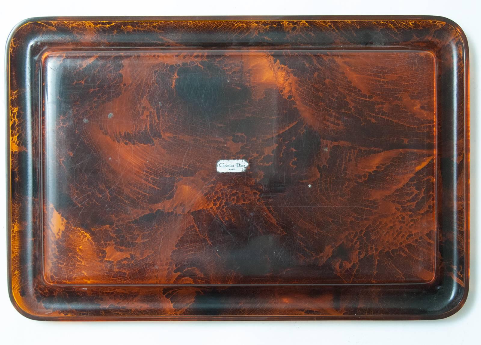 Late 20th Century Midcentury Faux Tortoiseshell Tray by Christian Dior with Original Label