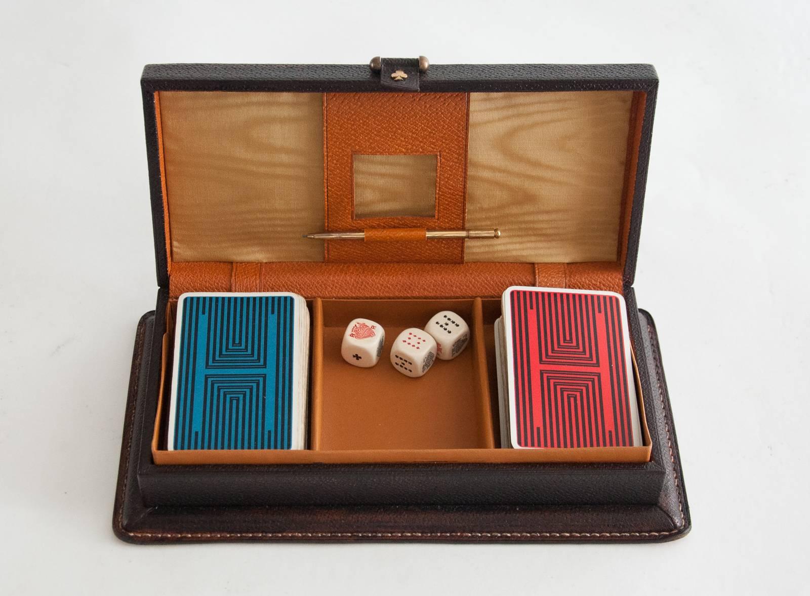 Jacques Adnet Style Saddle Stitched Leather Cards and Games Box, circa 1960 In Good Condition In Henley-on Thames, Oxfordshire
