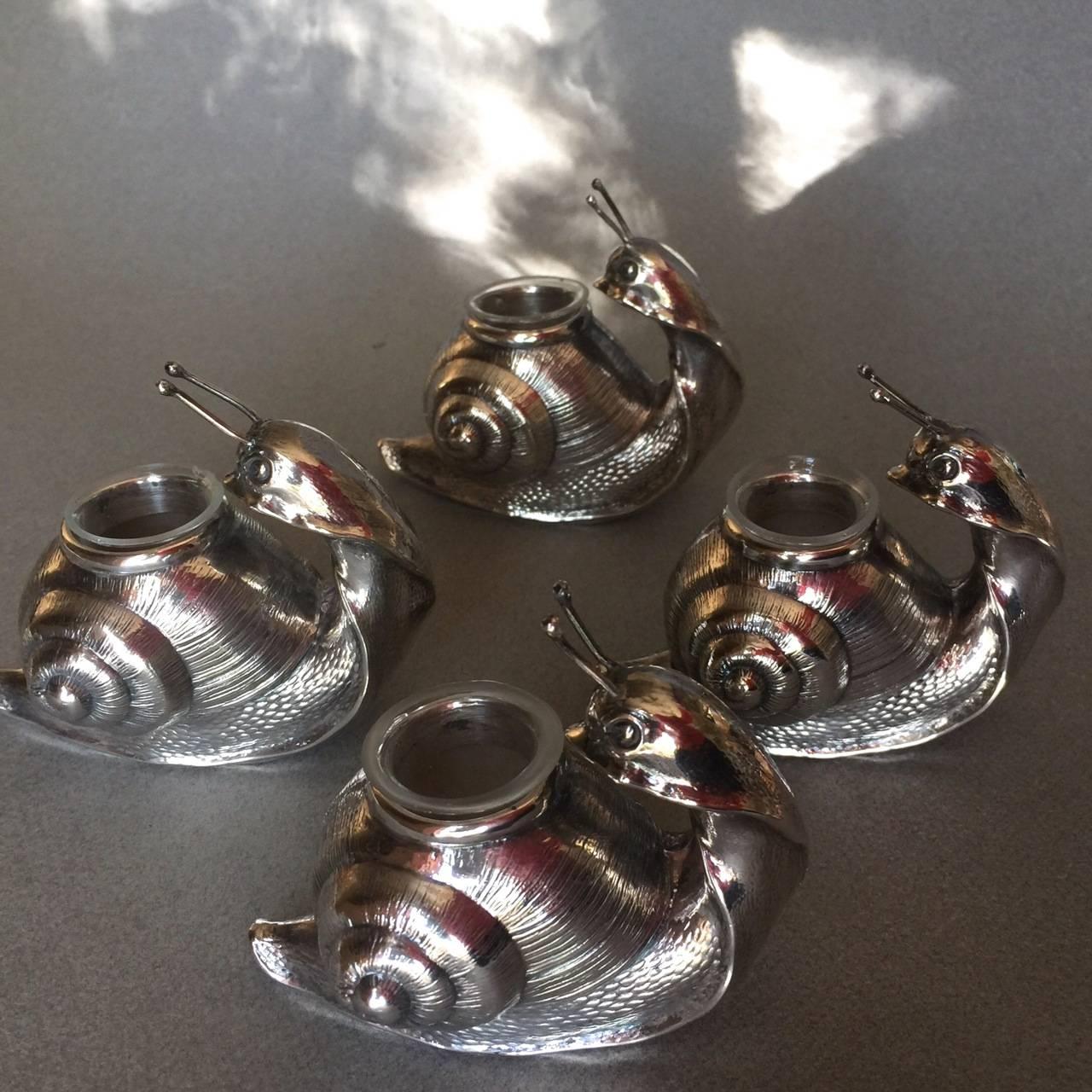 Camusso Set of Four Sterling Silver Snail Salt Cellars, Peru For Sale 2