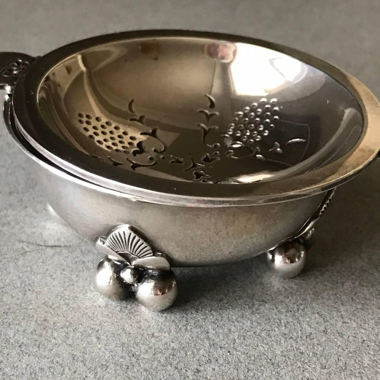 Danish Georg Jensen Sterling Silver Cactus Tea Strainer on Stand No 646A Very Rare