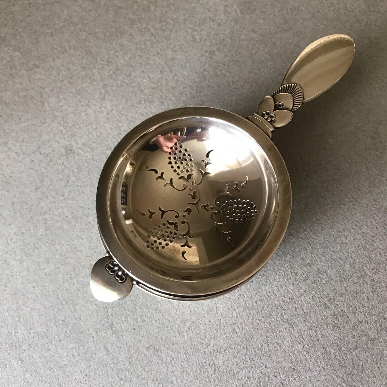 20th Century Georg Jensen Sterling Silver Cactus Tea Strainer on Stand No 646A Very Rare
