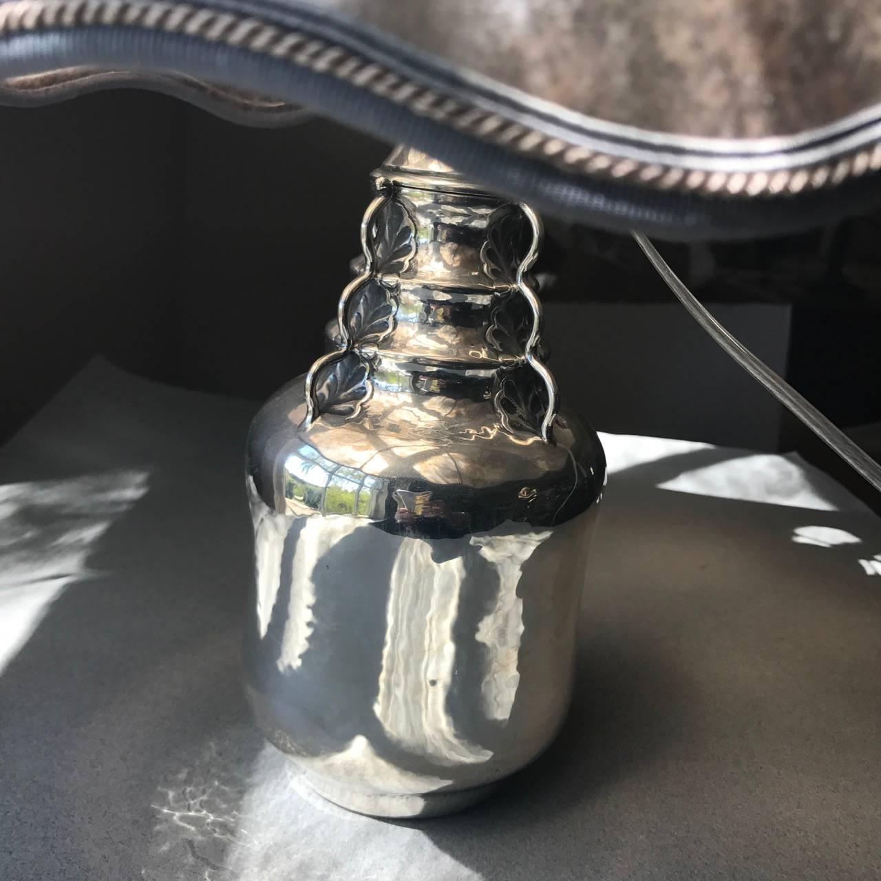 Danish Mogens Ballin 826 Silver Lamp with Custom Mica Shade