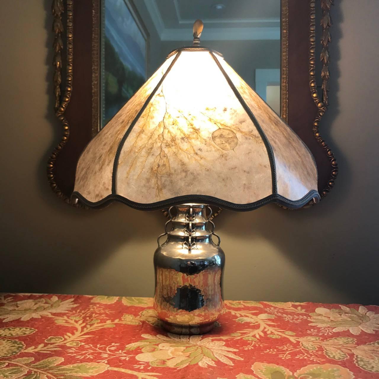 Hammered Mogens Ballin 826 Silver Lamp with Custom Mica Shade