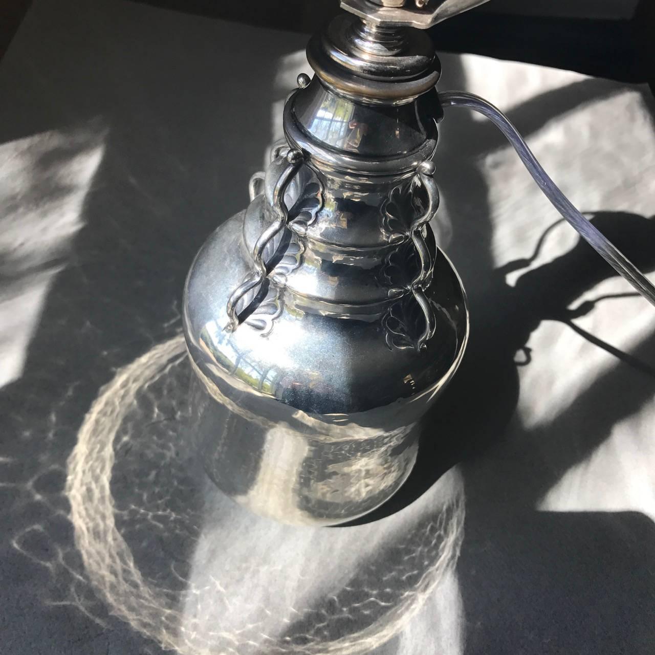 20th Century Mogens Ballin 826 Silver Lamp with Custom Mica Shade