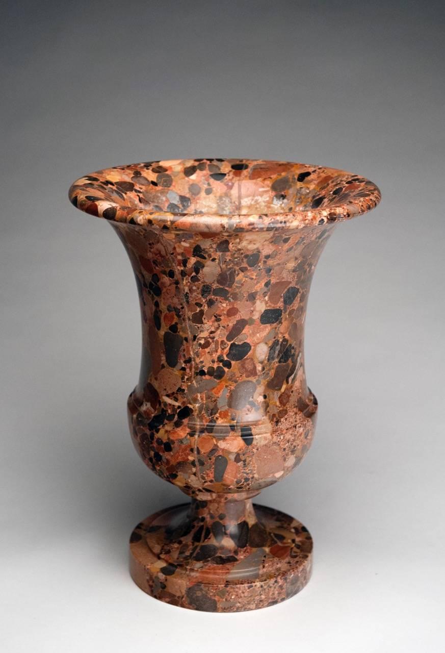 Impressive large aggregate Breccia Antica marble campana urn of 