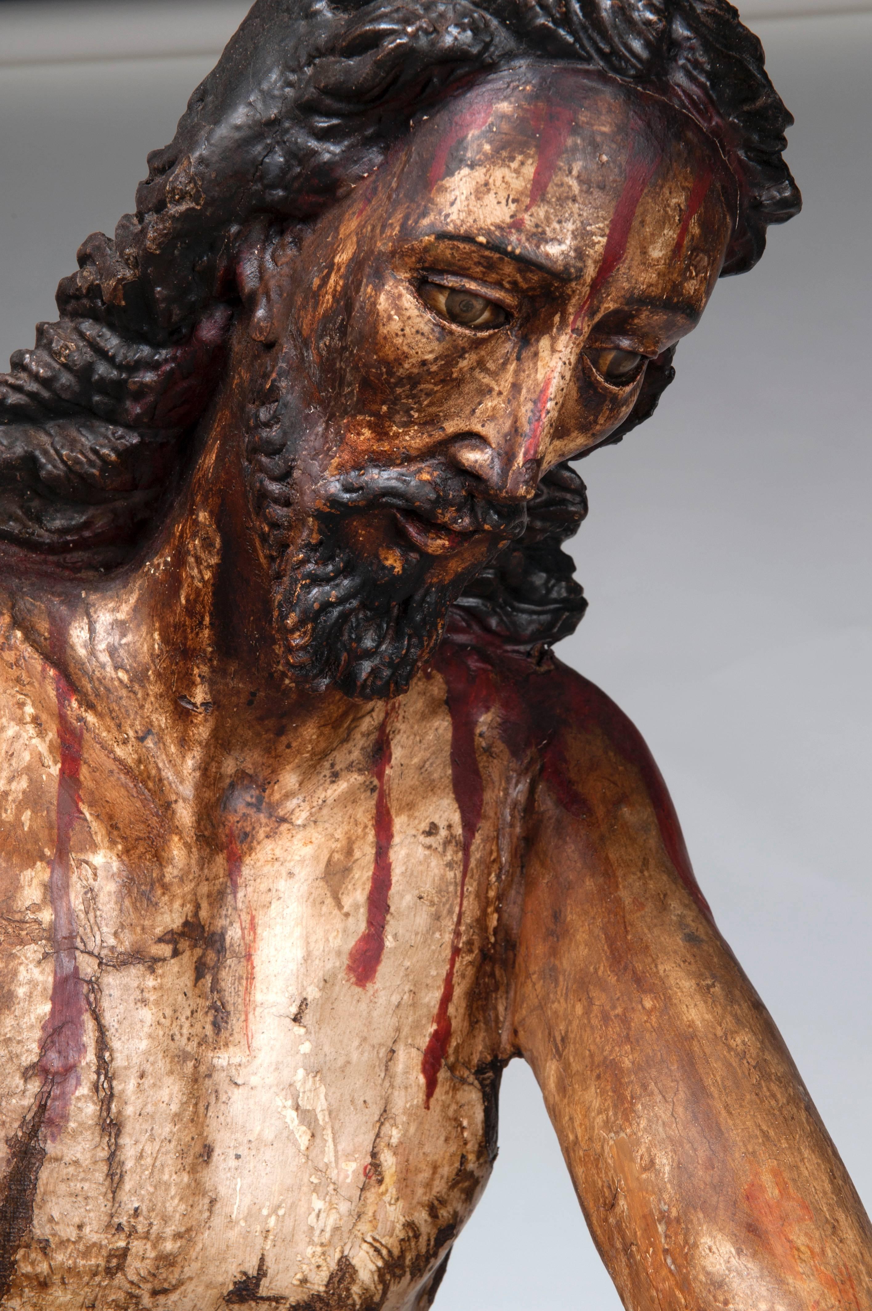 Christ at the column (Flagellation of Christ).
Carved, Polychromed Wood.

circa 1720-1750.

The Flagellation of Christ, sometimes known as Christ at the Column or the Scourging at the Pillar, is a scene from the Passion of Christ very