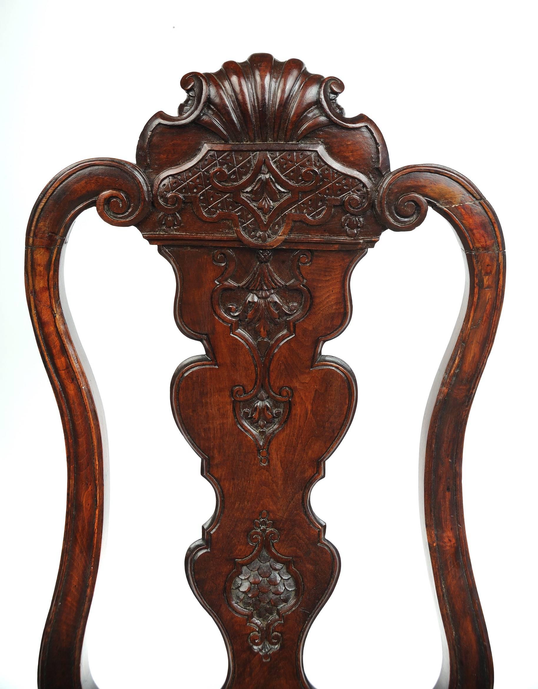 Carved Portuguese Rococo Walnut Side Chair