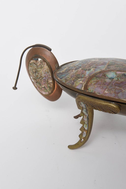 Cast Mexican Abalone and Brass Lidded Grasshopper Dish, circa 1950s