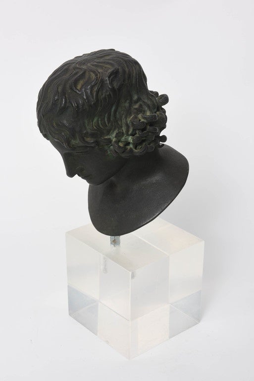 Classical Roman Patinated Bronze Bust of Antinous, Late 19th Century