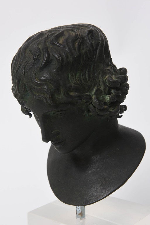Patinated Bronze Bust of Antinous, Late 19th Century In Excellent Condition In Kensington, MD