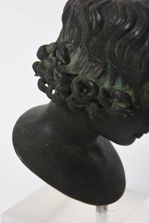 Patinated Bronze Bust of Antinous, Late 19th Century 1