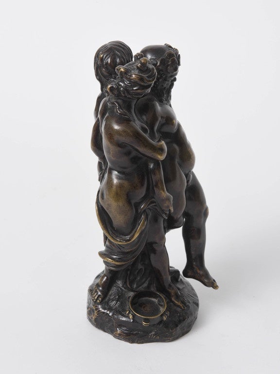 Gilt 18th Century Bronze Sculpture Group of Drunken Silenus with Bacchante and Satyr