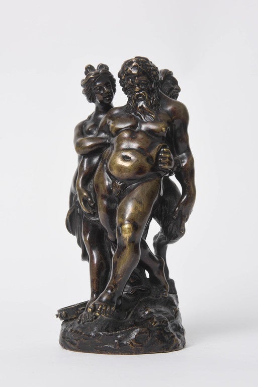 18th Century Bronze Sculpture Group of Drunken Silenus with Bacchante and Satyr 1