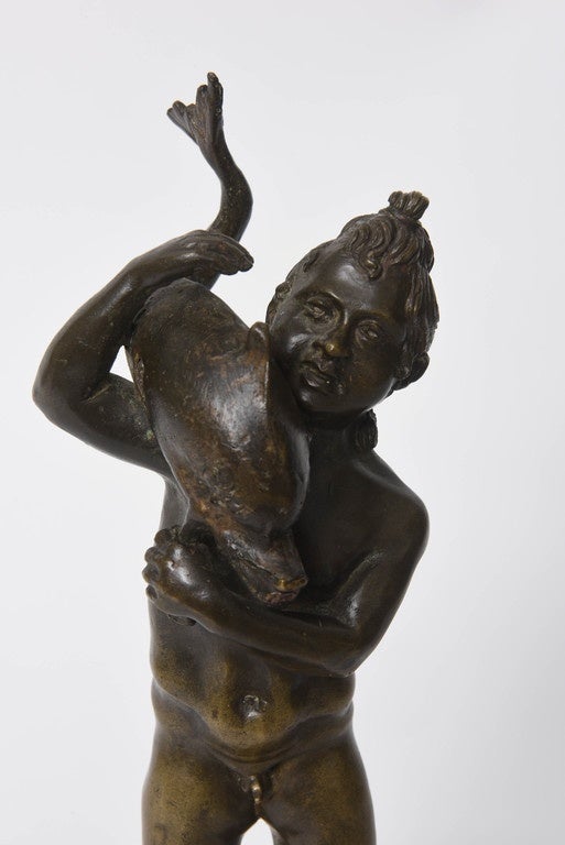 Classical Roman 18th Century Bronze Sculpture of Cupid with Dolphin after Pompeii Excavations