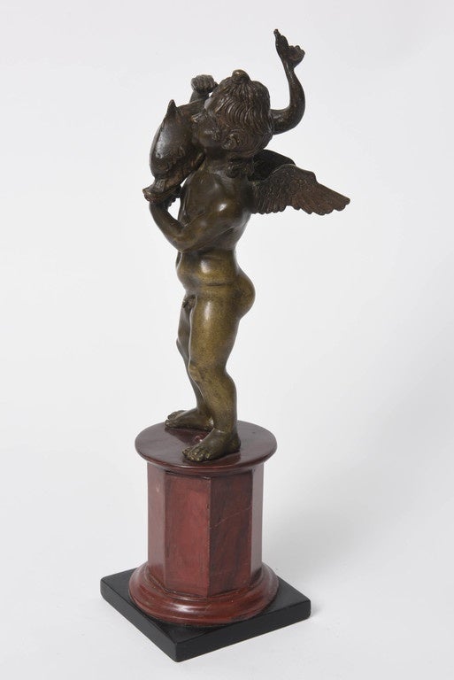 Italian 18th Century Bronze Sculpture of Cupid with Dolphin after Pompeii Excavations