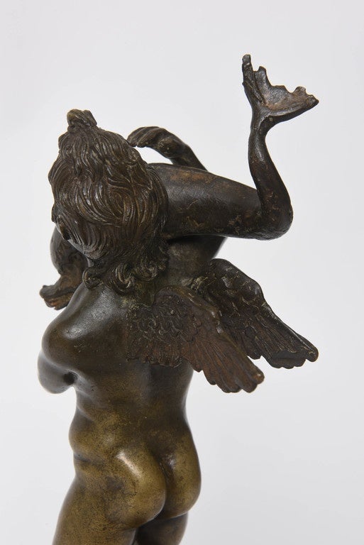 18th Century Bronze Sculpture of Cupid with Dolphin after Pompeii Excavations 3