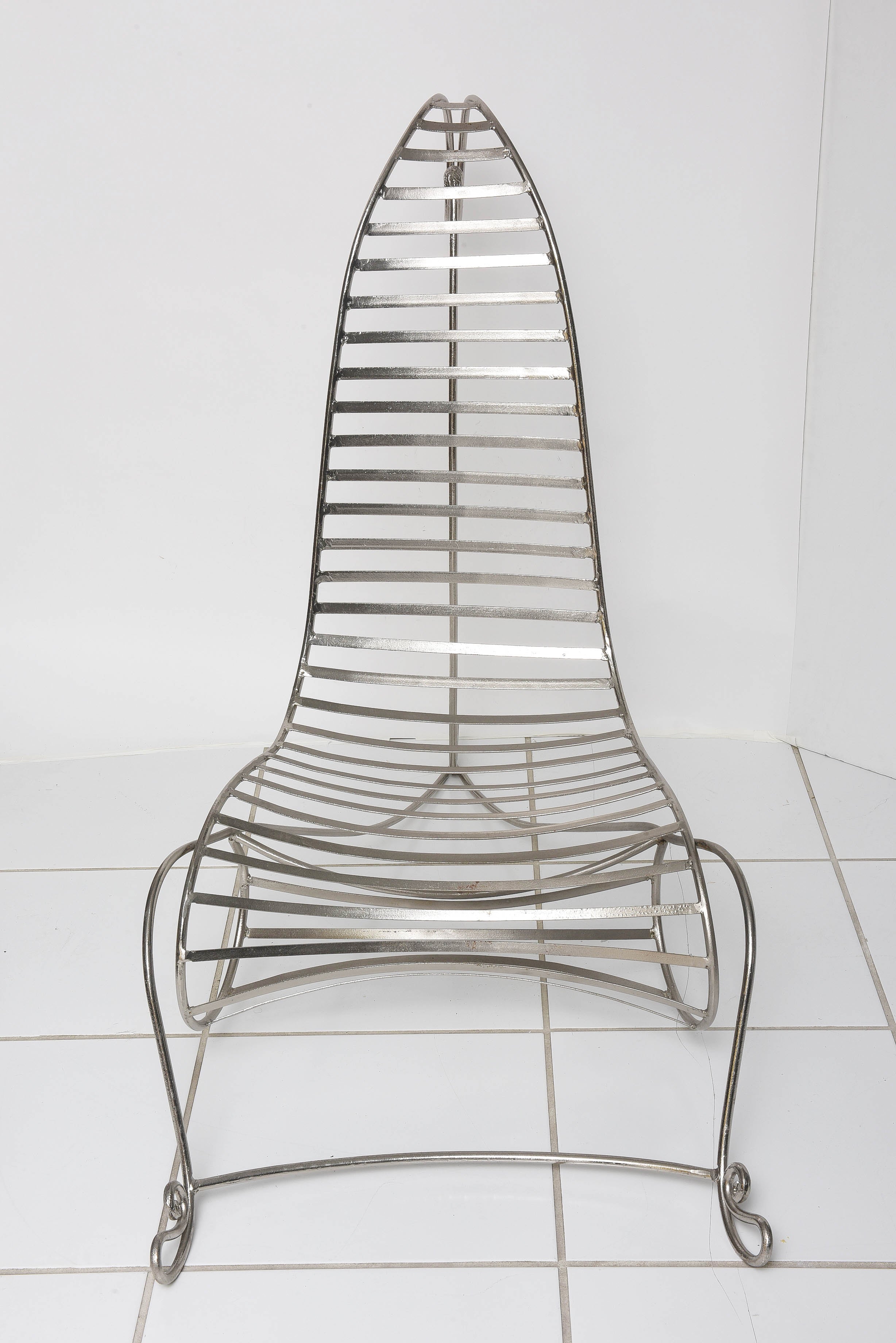 Modern Chrome Chair in the Style of the Spine Chair after André Dubreuil, circa 1990s For Sale