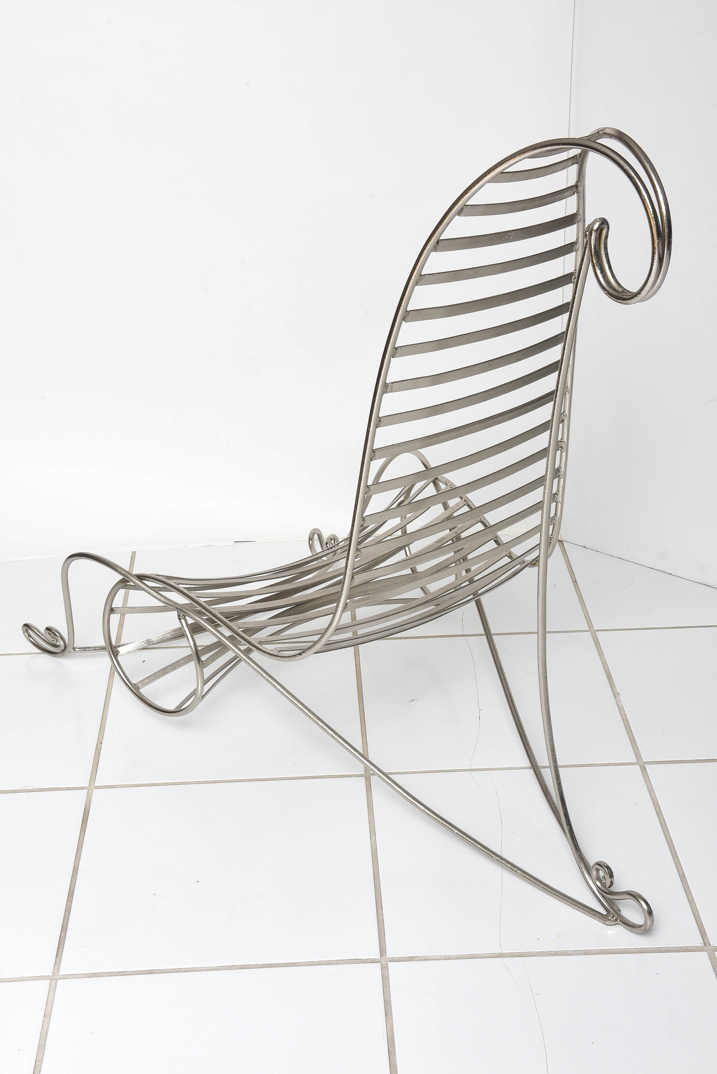 Chrome Chair in the Style of the Spine Chair after André Dubreuil, circa 1990s For Sale 1