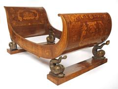 Rare Italian Marquetry and Mahogany Sleigh Bed, circa 1820