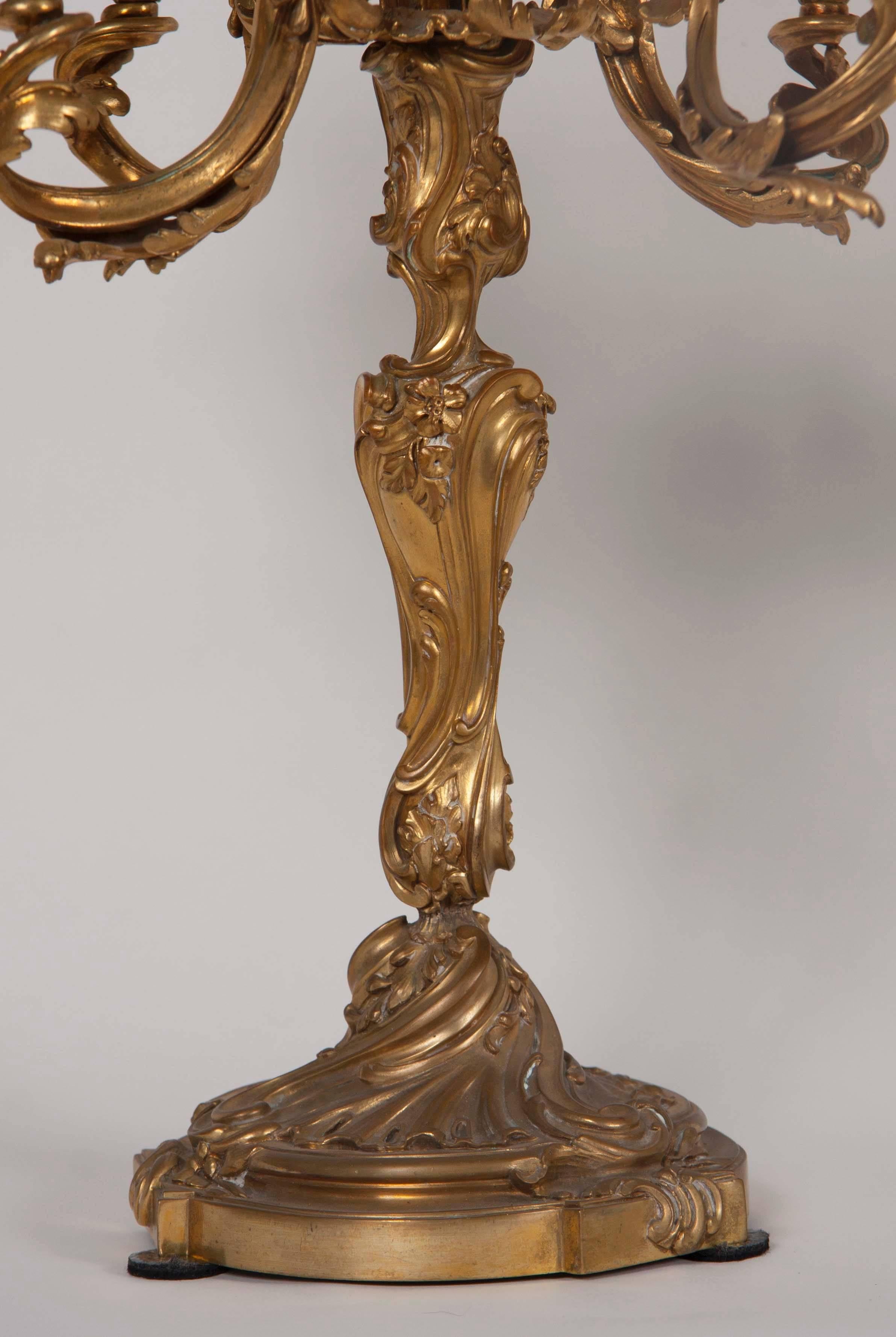Pair of French Bronze Candelabra, Late 19th Century 5