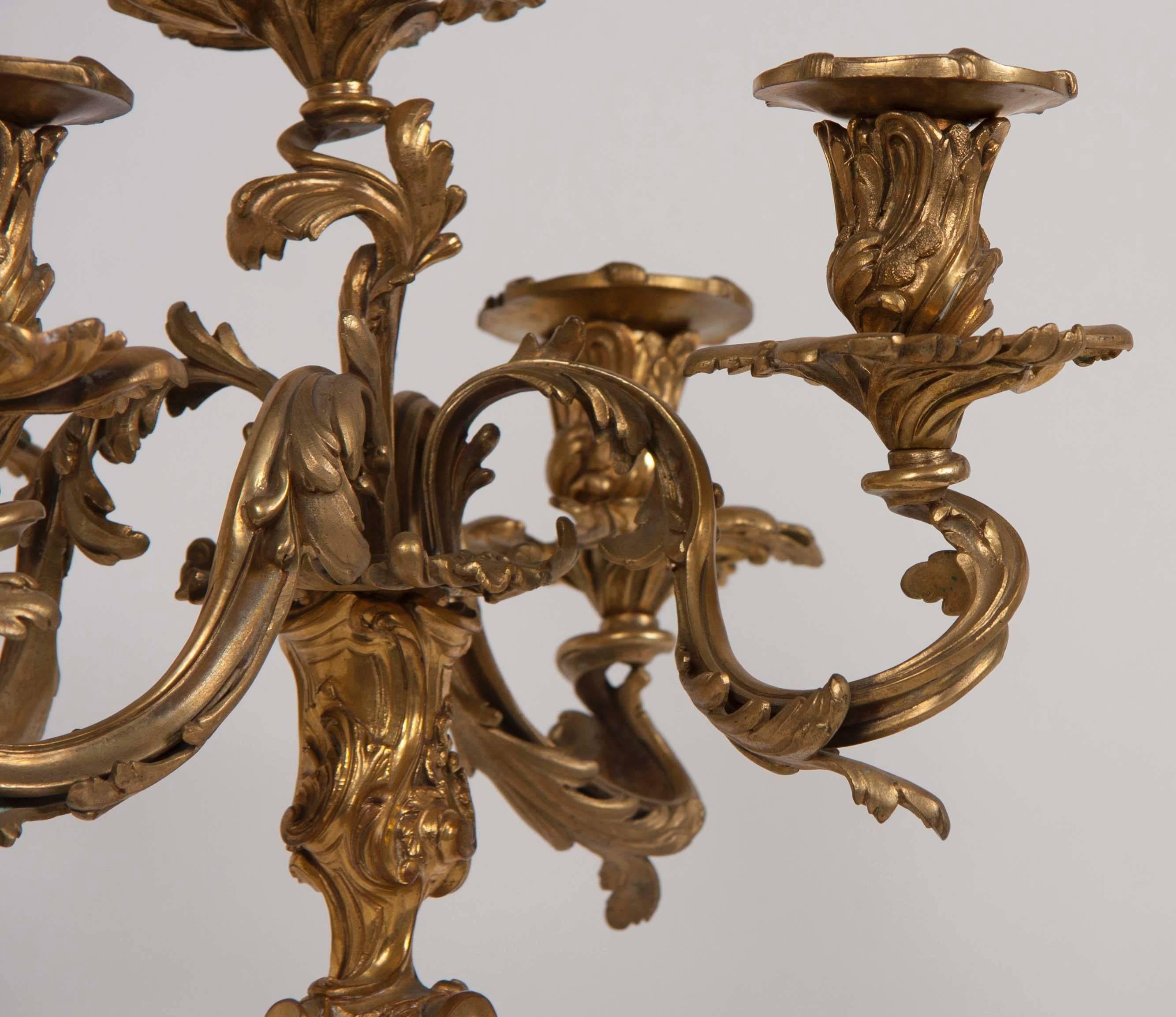 Pair of French Bronze Candelabra, Late 19th Century 2