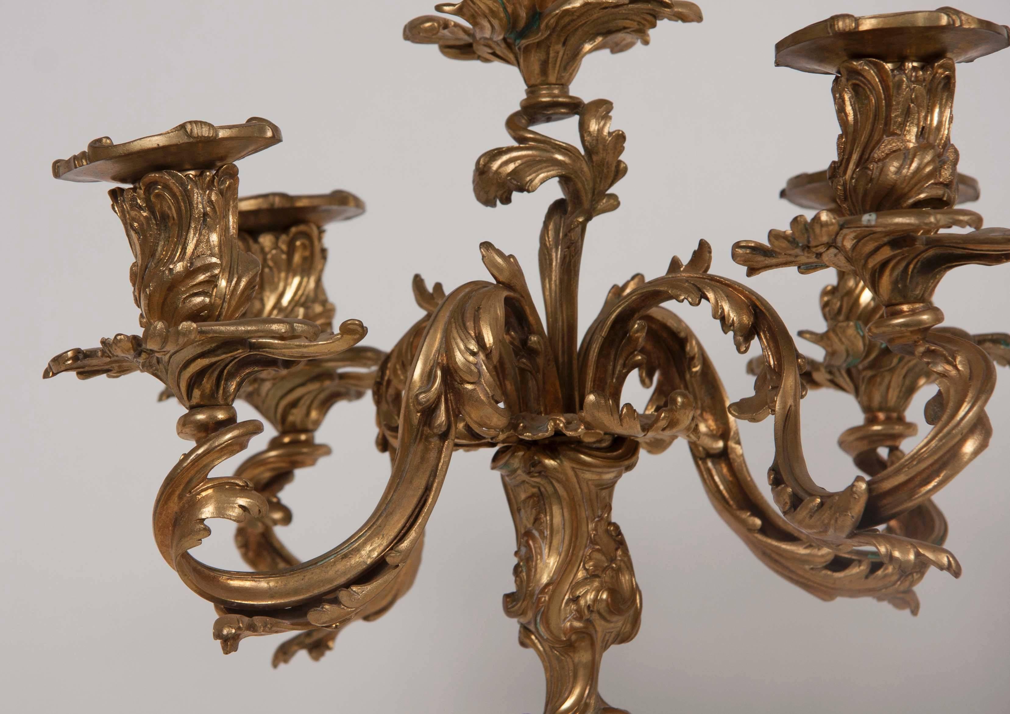 Pair of French Bronze Candelabra, Late 19th Century 1