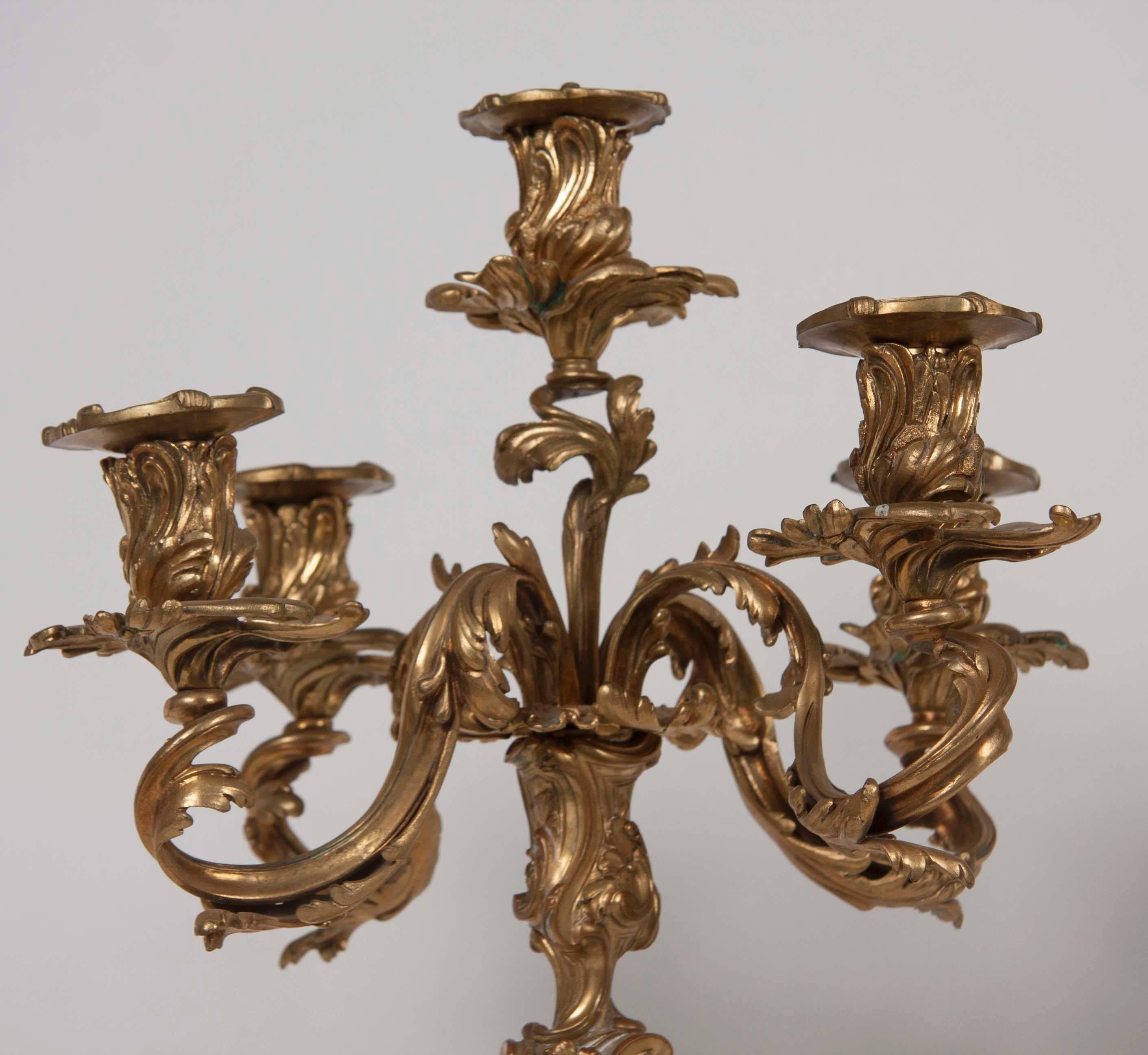Pair of French Bronze Candelabra, Late 19th Century 4