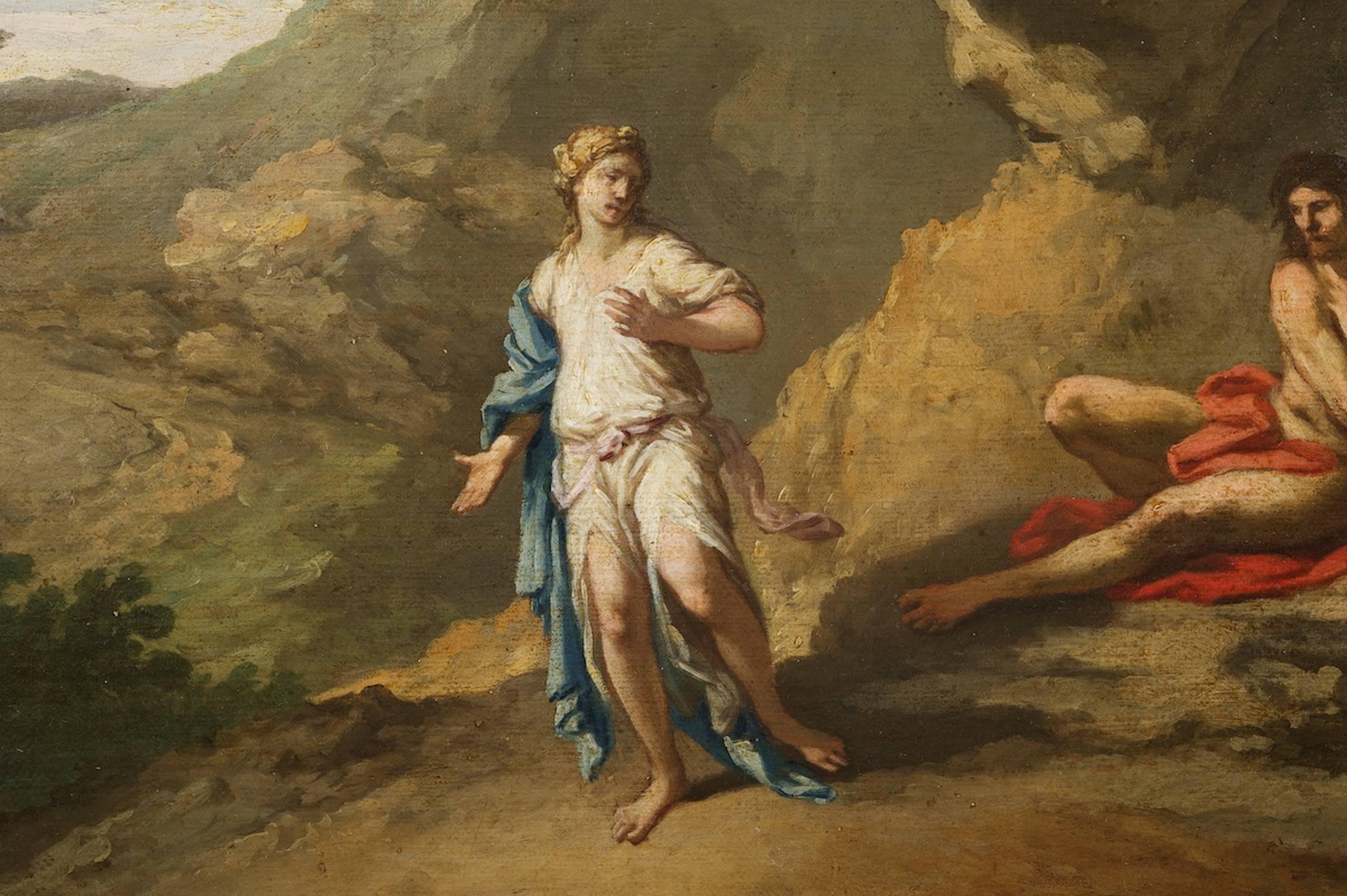 Andrea Locatelli, Italienisches/römisches Landschaftsgemälde mit Figuren, 18. Jahrhundert (Rokoko) im Angebot