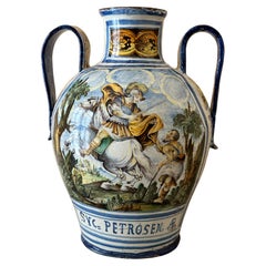 Italian Neapolitan Large Maiolica Istoriato Amphora, Dated 1702