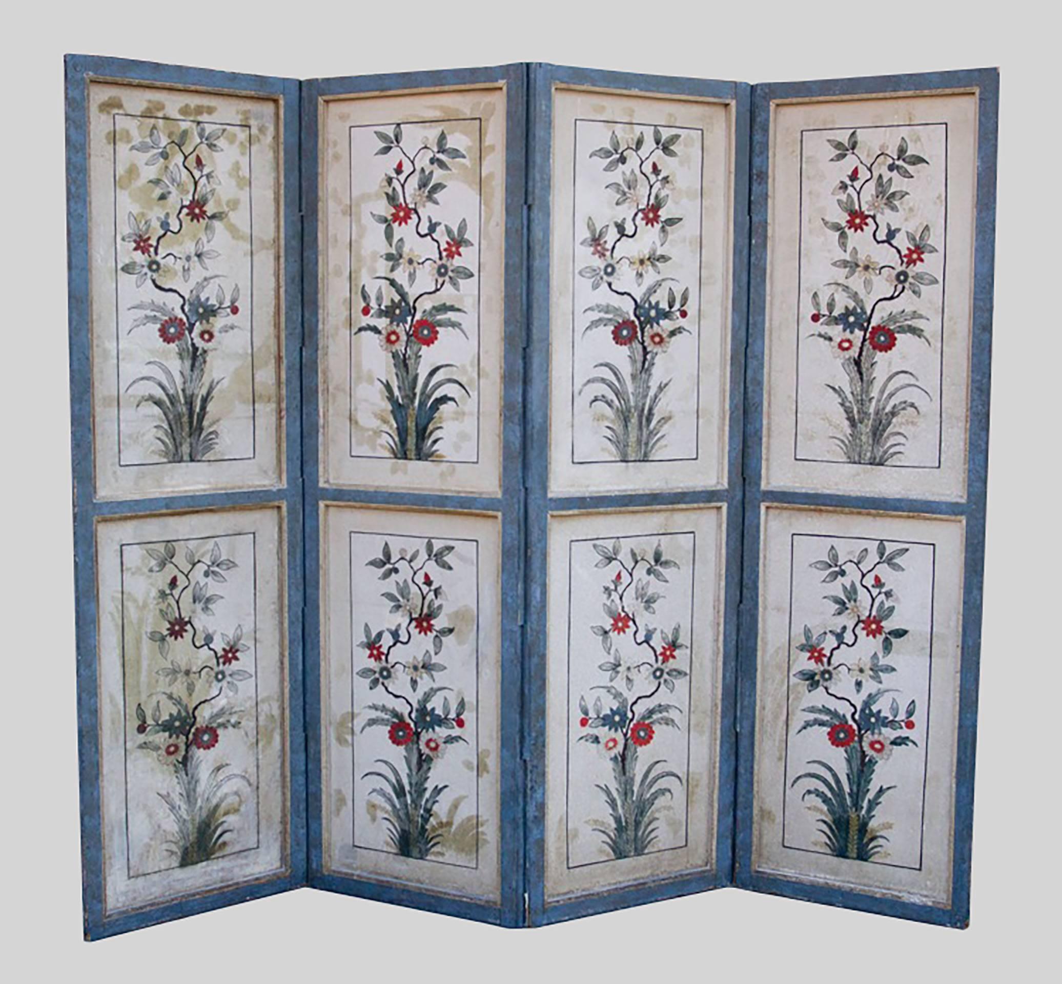 French Louis XV (18th century) four-fold screen with chinoiserie painted canvas (Provenance: Estate of the McDonald Stuart family).