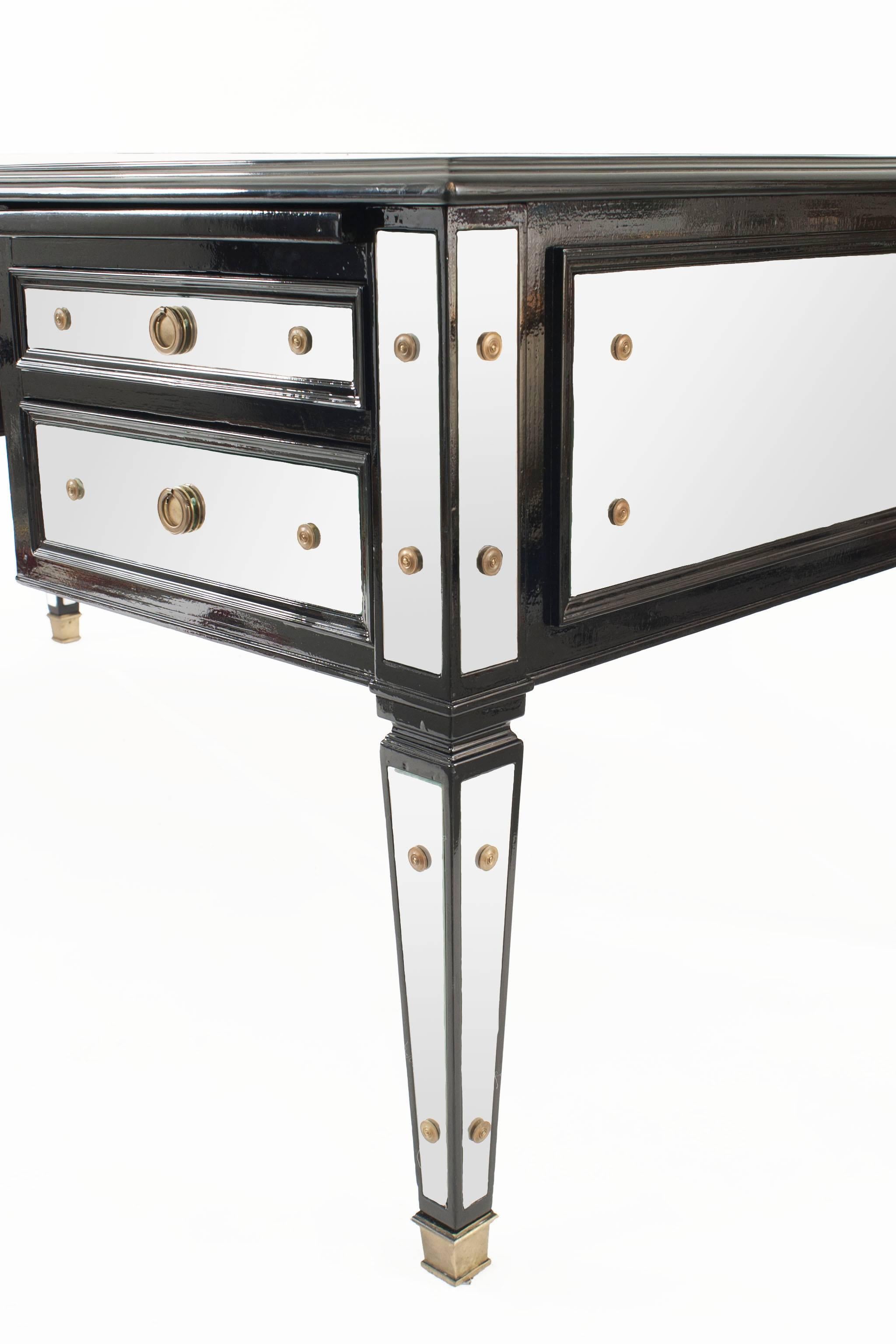 Directoire French Mid-Century Ebonized and Mirrored Desk, by Maison Jansen For Sale