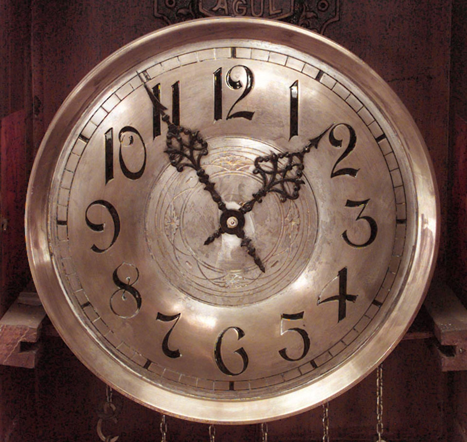 Rustic Black Forest (19th Century) carved walnut grandfather clock with 3 bears at base, 2 bears on sides, and 1 bear on top. (Not working)
