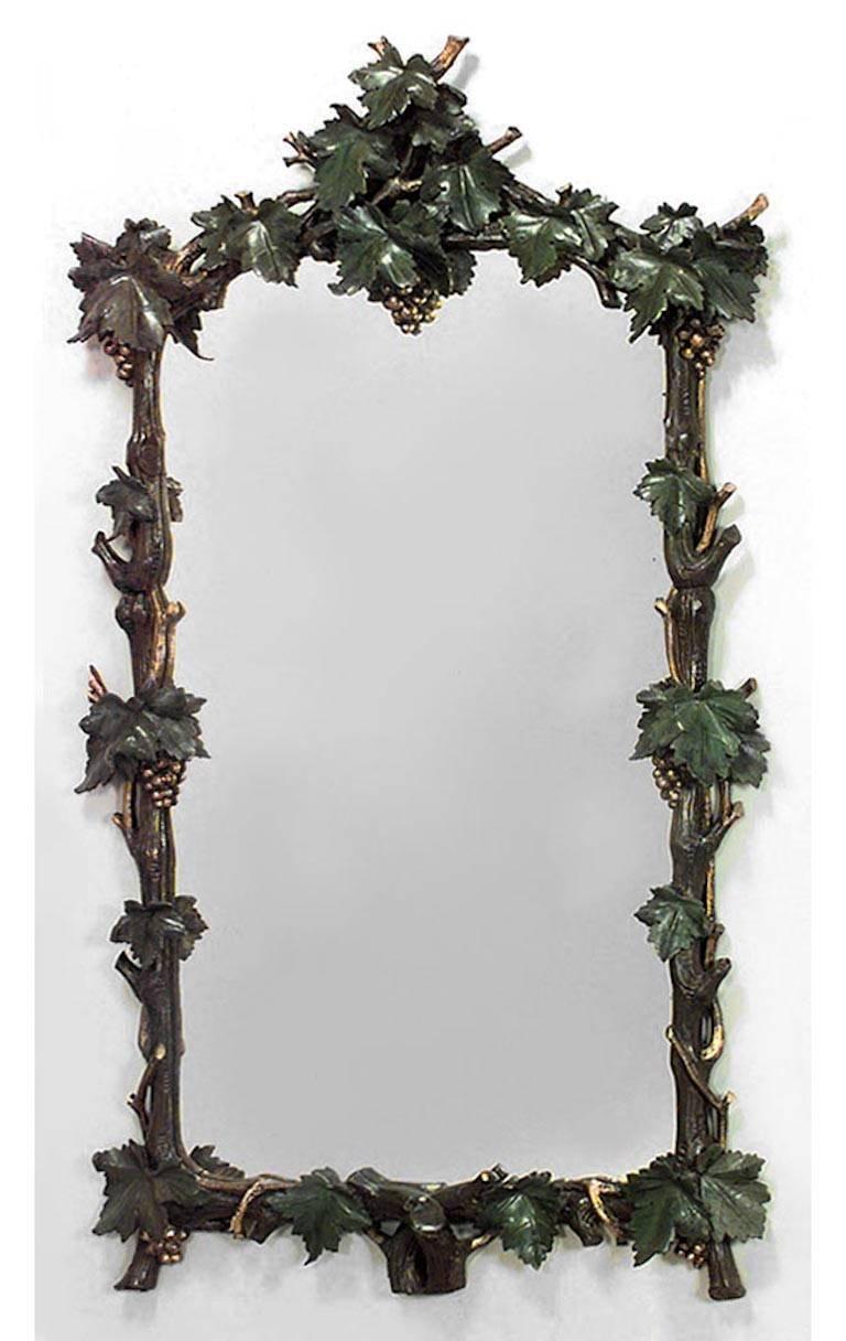 Pair of Rustic Continental (19th Century) painted and carved vertical wall mirrors with grape and leaf design. (Related item: 056124)
