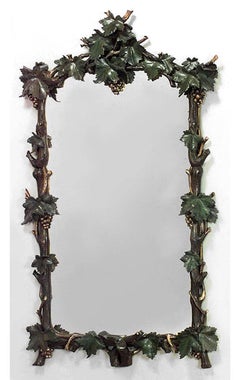 Pair of Rustic Continental Carved Grape and Leaf Design Wall Mirrors