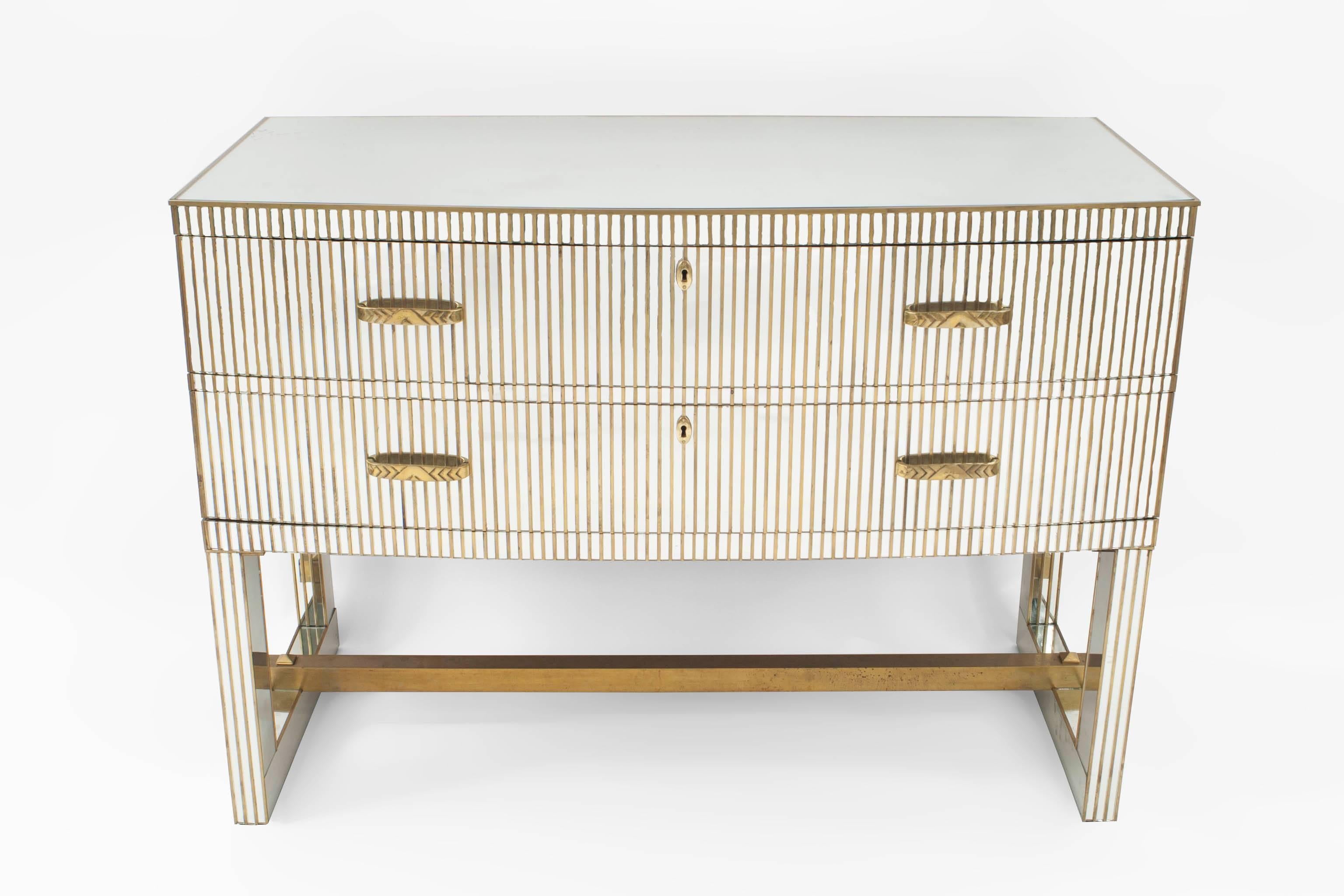Mid-20th Century Pair of French Midcentury 1950s Bow Front Mirrored Chests