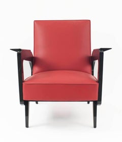 Pair of French Midcentury 1950s Black Lacquered Open Arm Chairs 'Scmit, Paris'