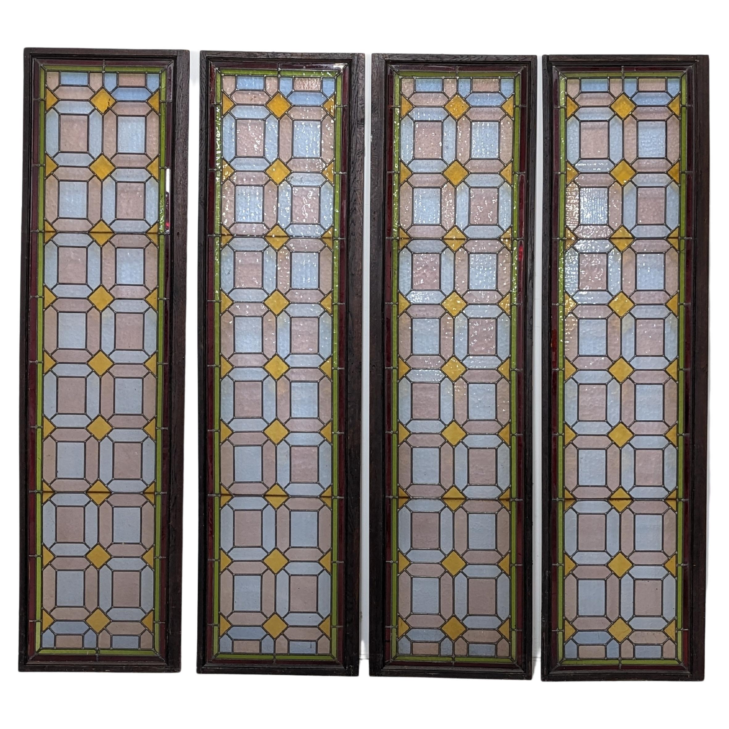 4 American Victorian Stained Glass Windows For Sale