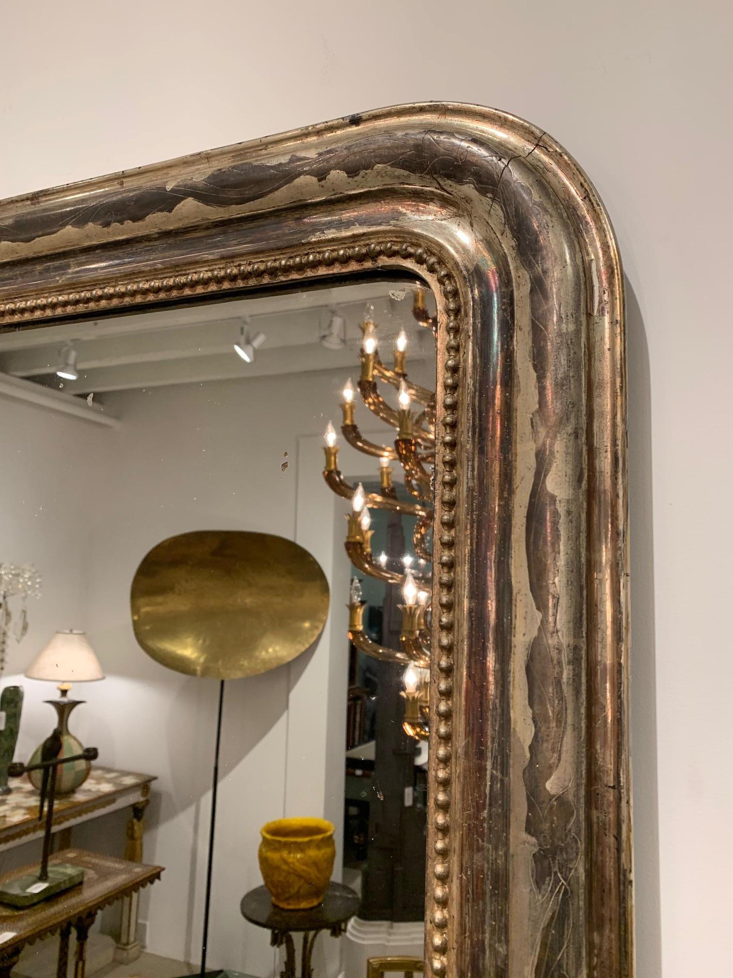French Victorian Style (19th-20th Century) Silver Gilt Framed Mirror In Good Condition In New York, NY