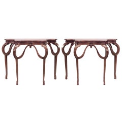 Pair of French Art Nouveau Walnut Console Tables