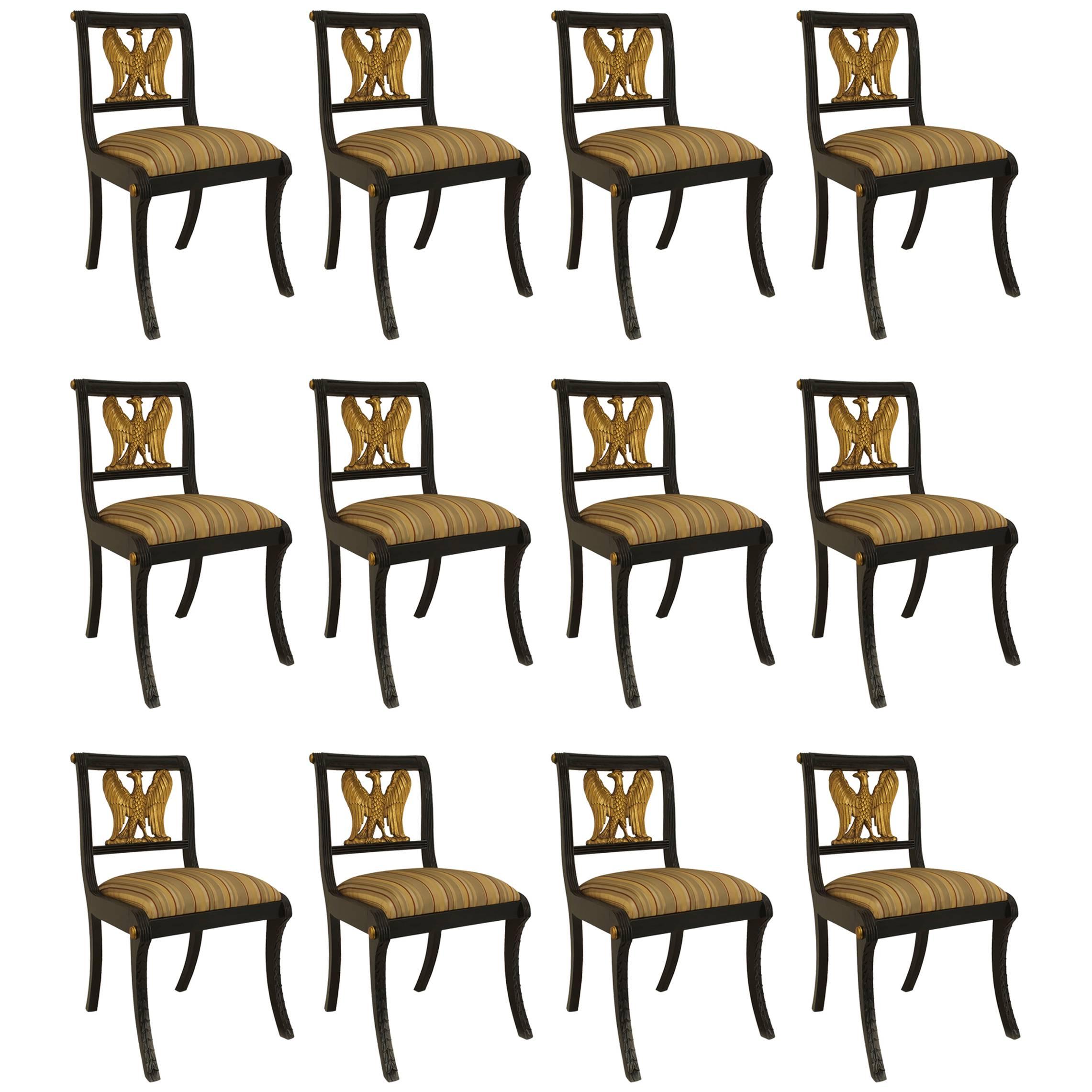 Satz von 12 amerikanischen Federal Gilt Eagle Side Chairs